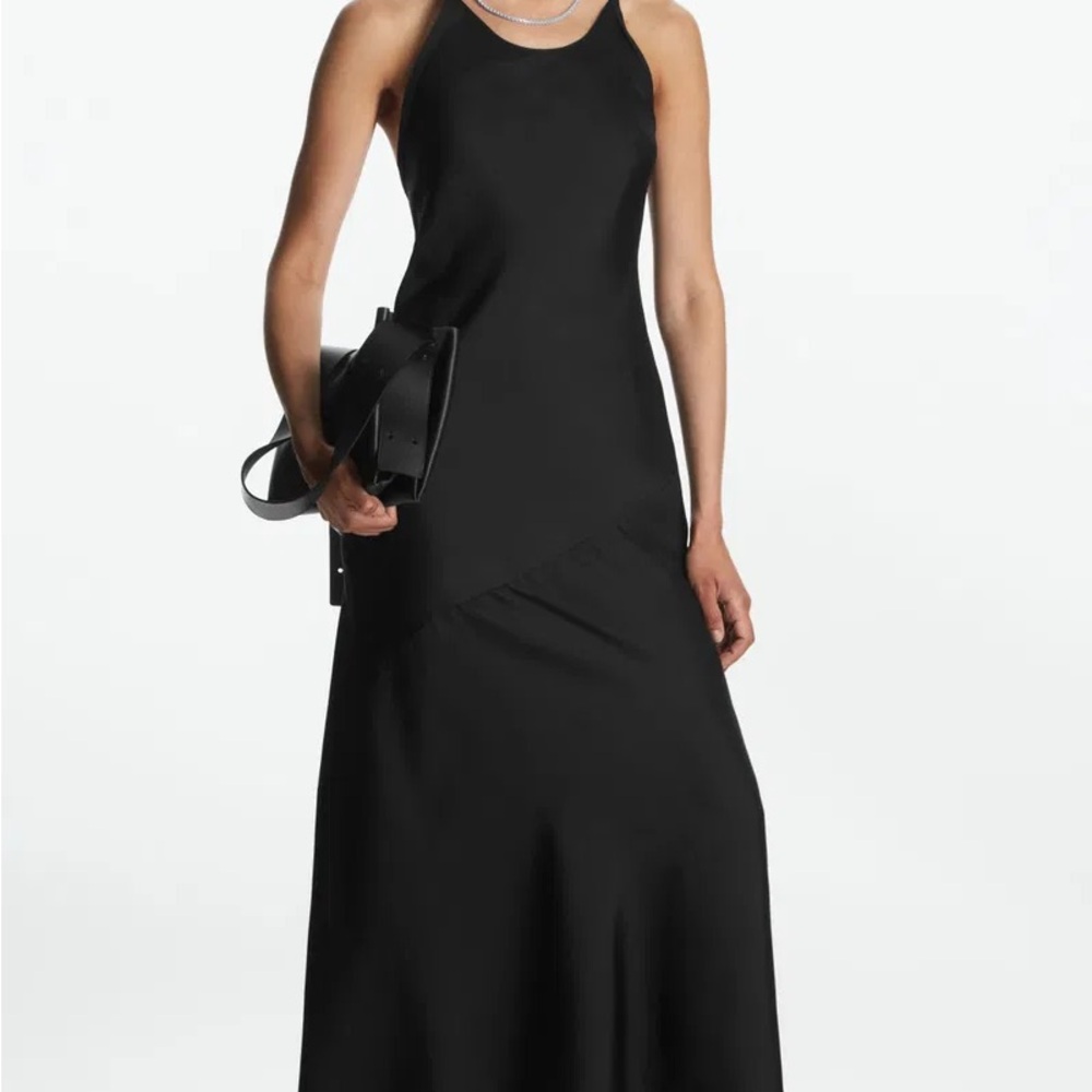 COS Black Halter Silk Midi Dress